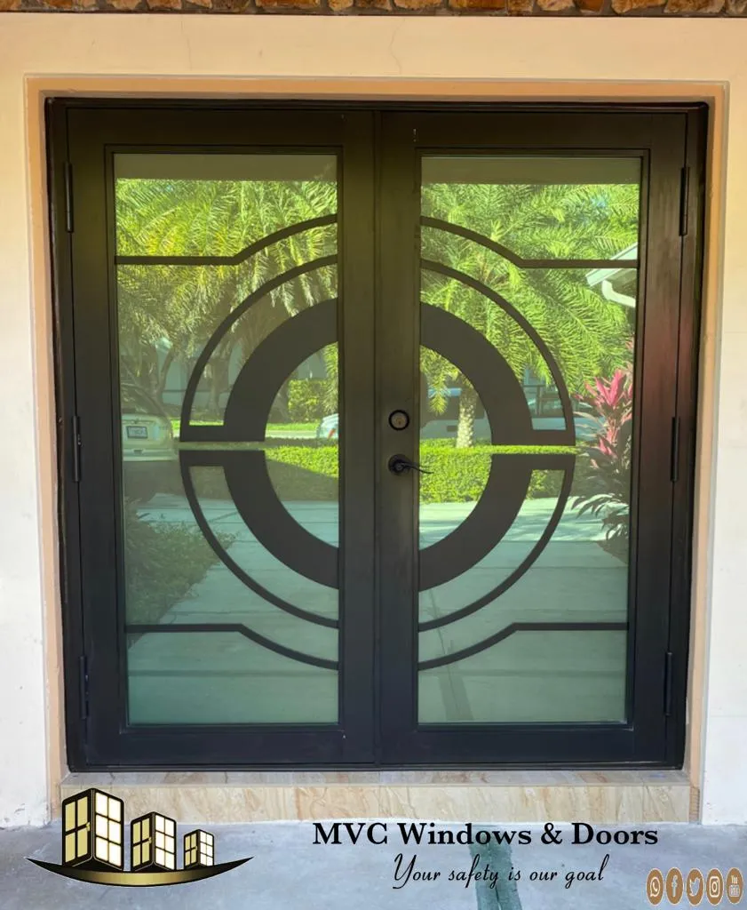Double impact entry door at the front of a house